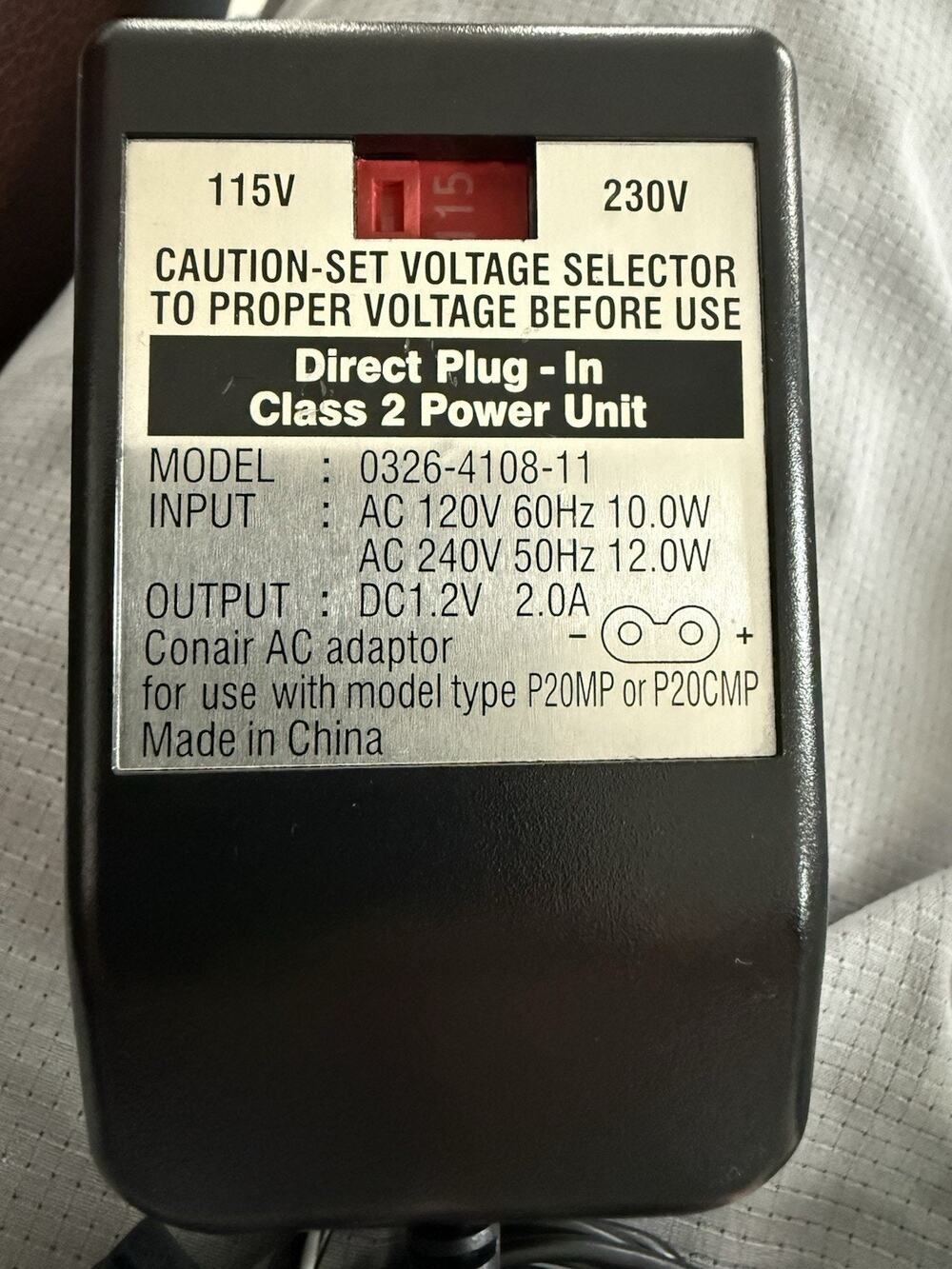 Conair AC/DC power adapter, model 0326-4108-11